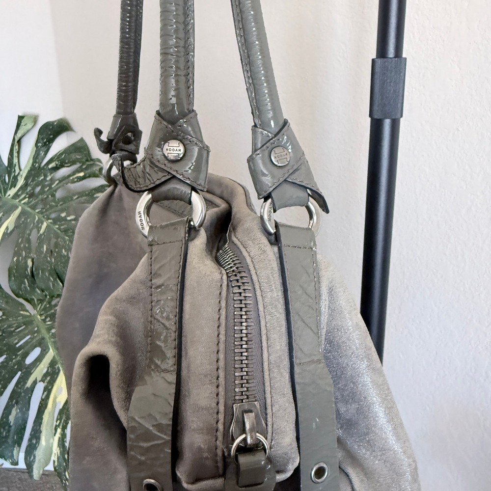 Hogan by TOD's Gray Metallic Leather‎ Hobo Bag Chunky Moto Shoulder Bag - Picture 4 of 11